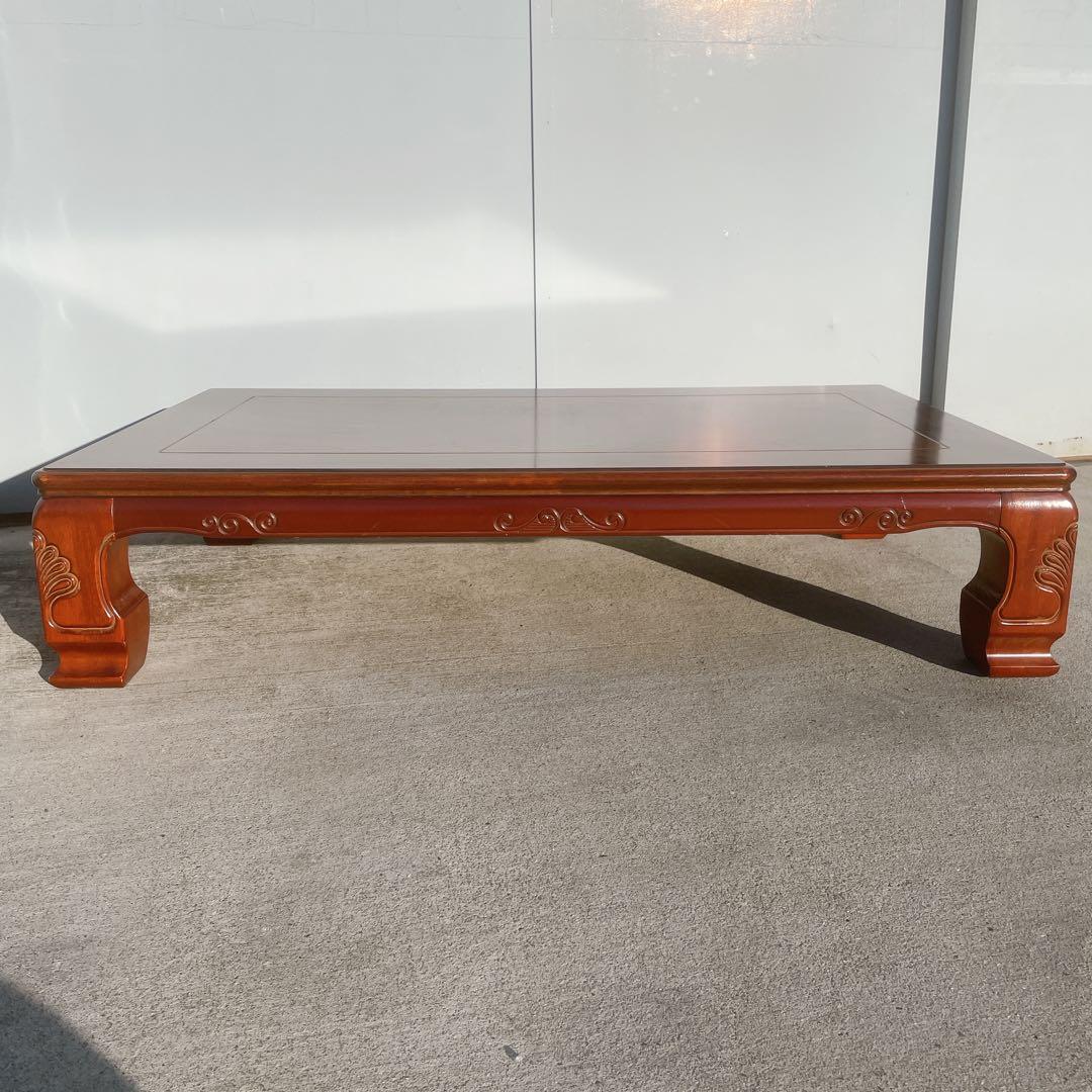 唐木家具 彫刻 花梨家具 木製座卓 ダークブラウン 和室座敷 アンティーク②