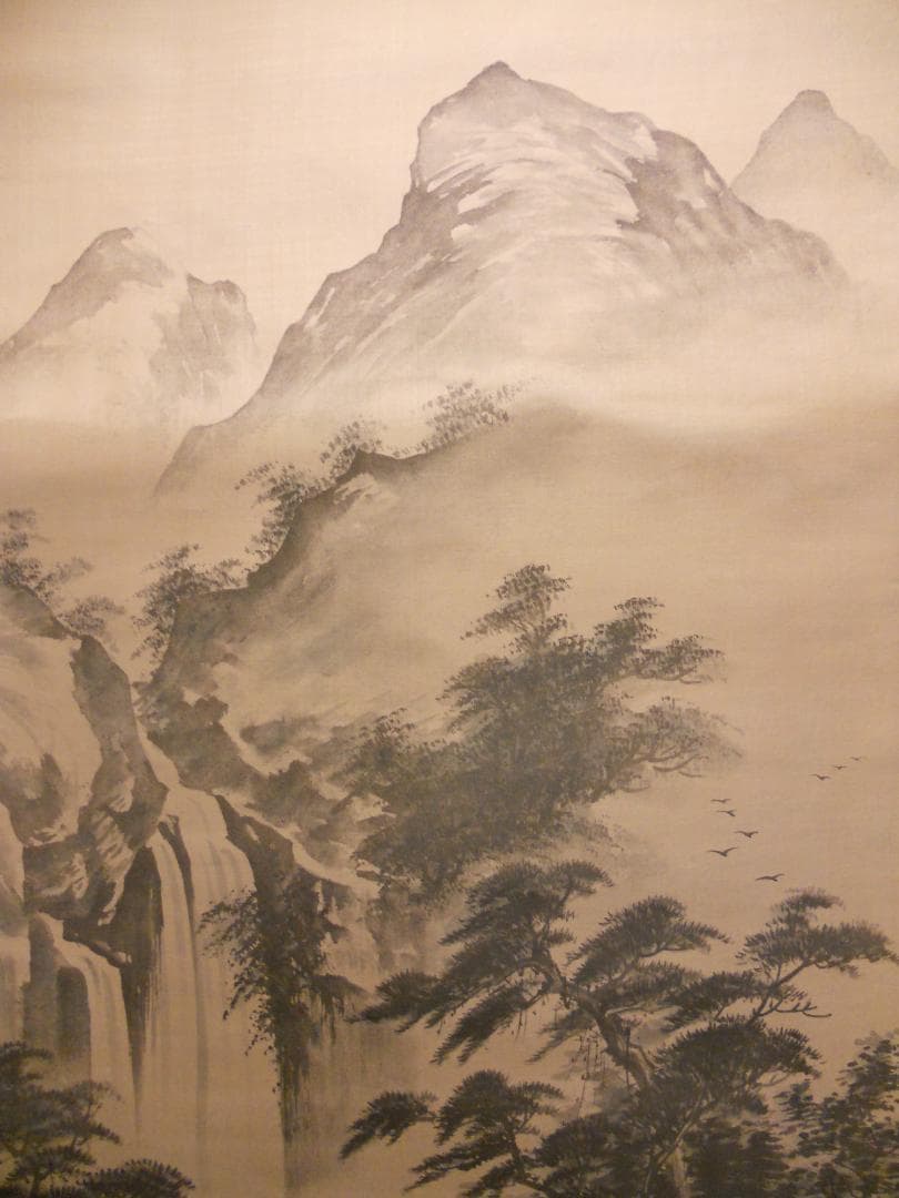 掛け軸 汀舟 水墨山水 絹本 希少 軸装 茶道具 掛軸 美品 です。