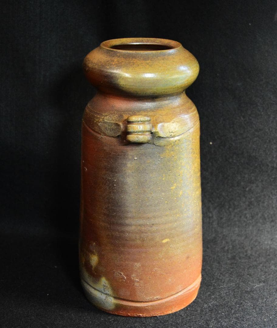 人間国宝　金重陶陽　耳付窯変花入　M321