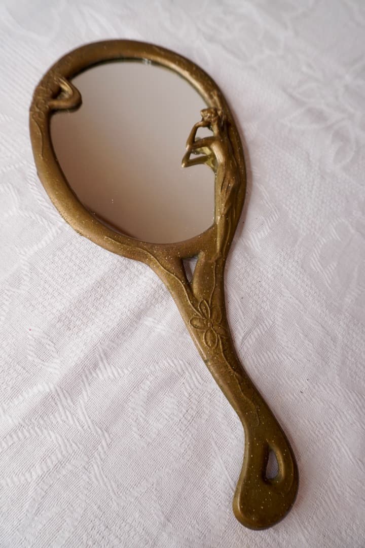 フランス ブロカント 真鍮製 手鏡