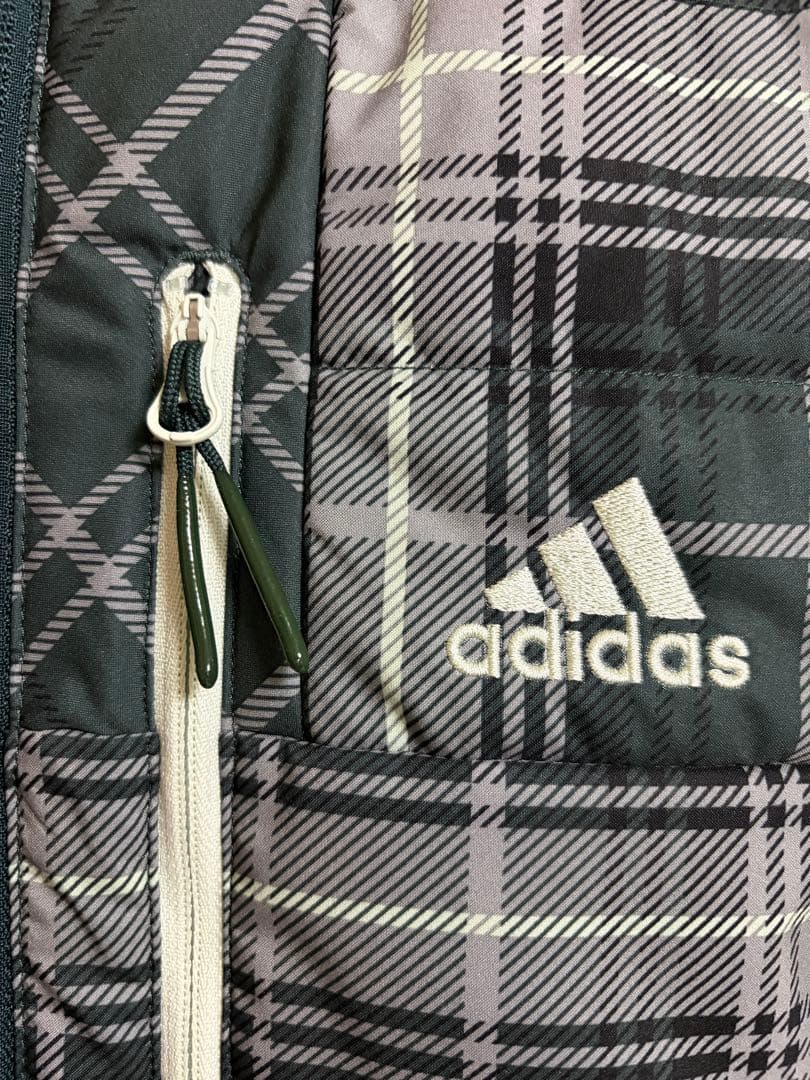 adidas タータンチェック 保温 中ワタ長袖フルジップジャケット