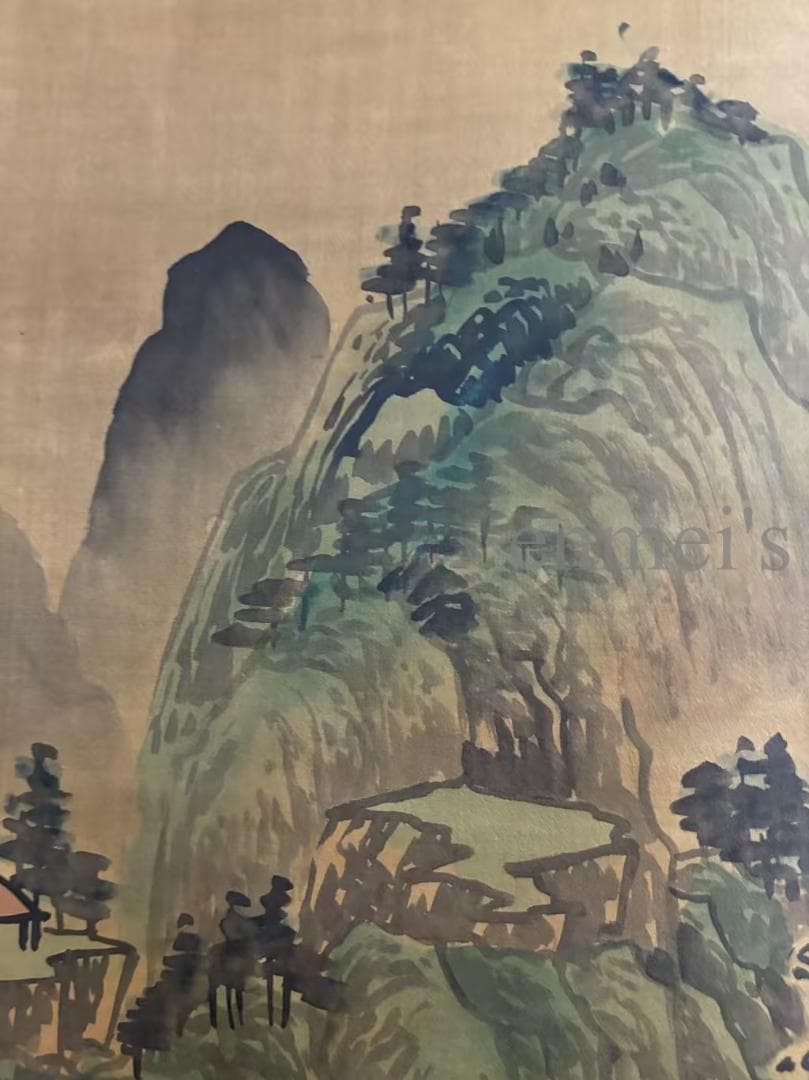 中国古美術 近時代 王鑑 水墨画 山水風景 巻物三尺 絹本 掛け軸 唐物 肉筆