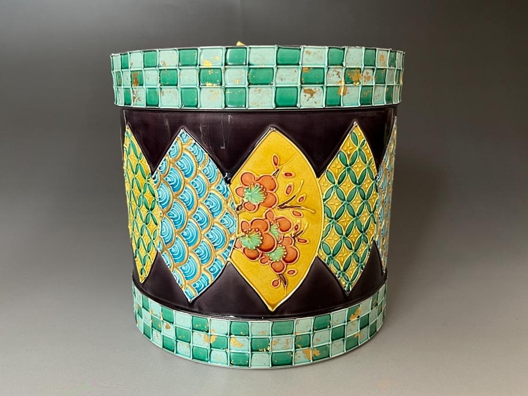 中村翠嵐 紫交趾地紙ツナギ　水指　茶道具