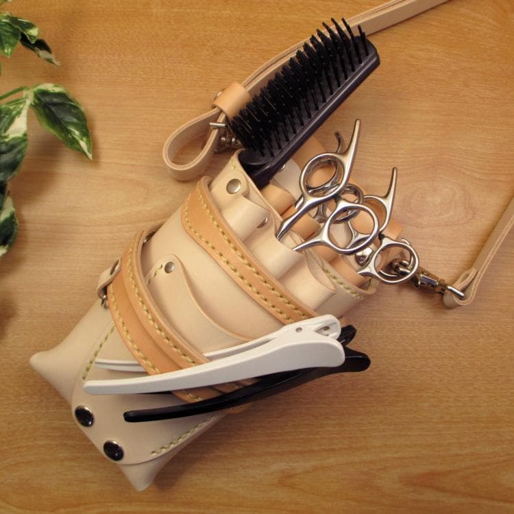 ヌメ革ナチュラル＆うす茶　７丁　革ベルト付　シザーケース　SCL-254/NC