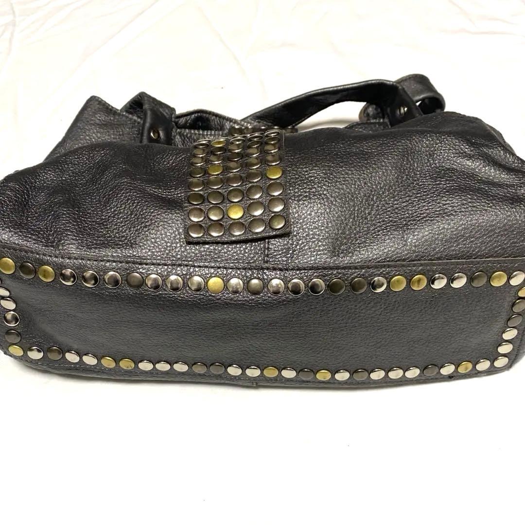 【TRES 】スタッズ　ショルダー　レザー　本革　Y2K トートバッグ　ブロンズ