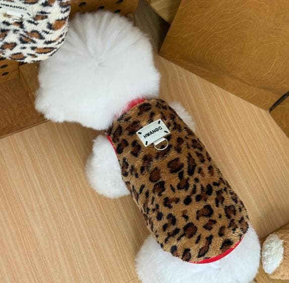 犬服　レオパード柄ファー　ドッグウェア