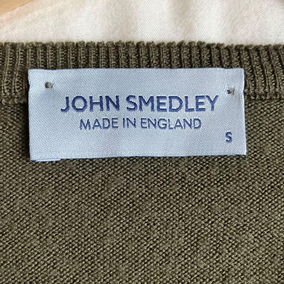 ジョンスメドレー Vネック イングランド製 カーキ 24ゲージ メリノウール
