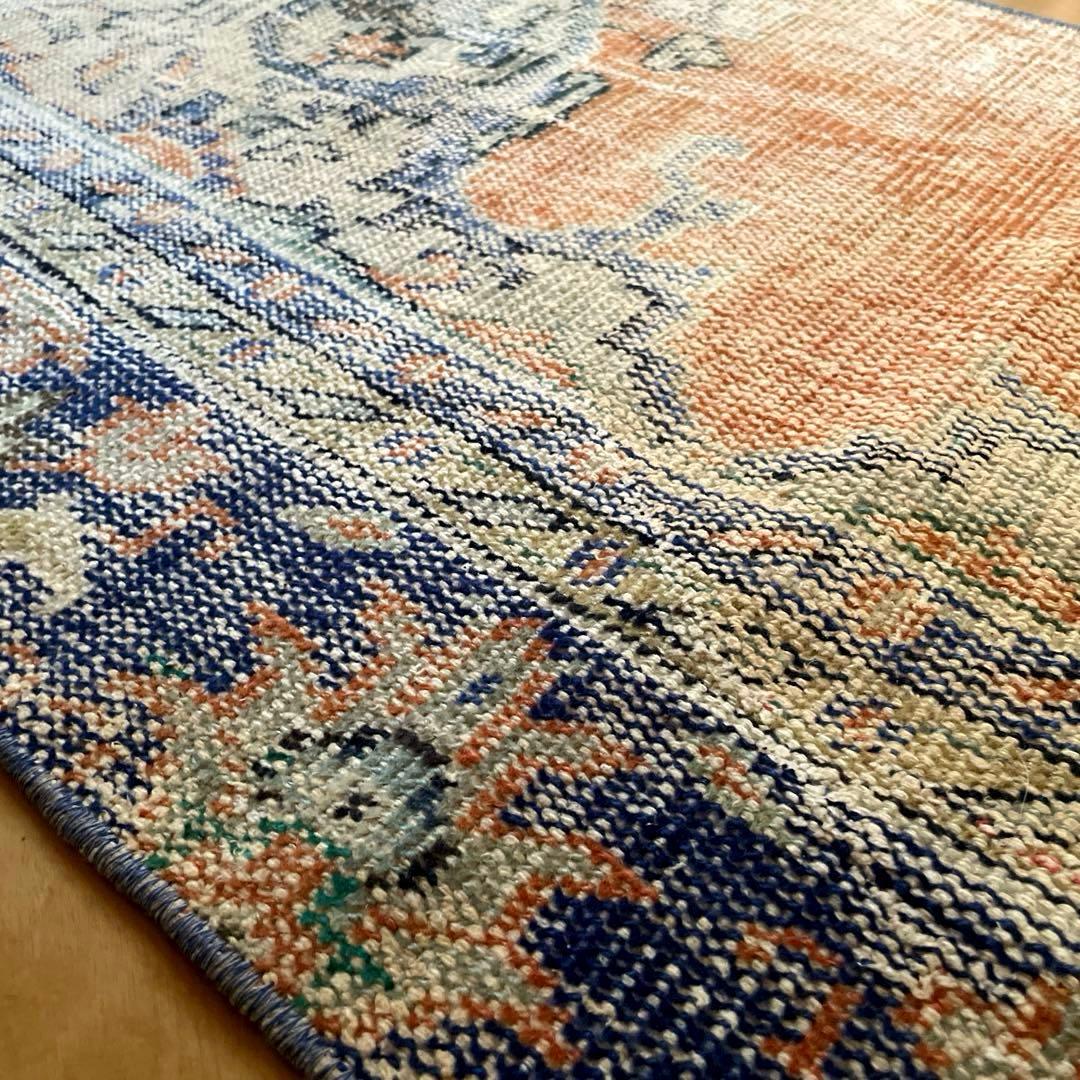 60×199 ロングランナーラグ　擦れ　シャビー　ウール　トルコヴィンテージラグ