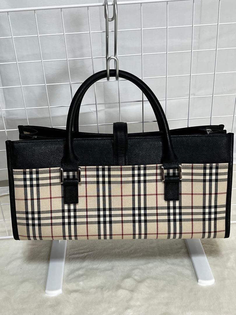 美品　バーバリー　BURBERRY　ハンドバッグ　スクエア　ノバチェック　ベルト