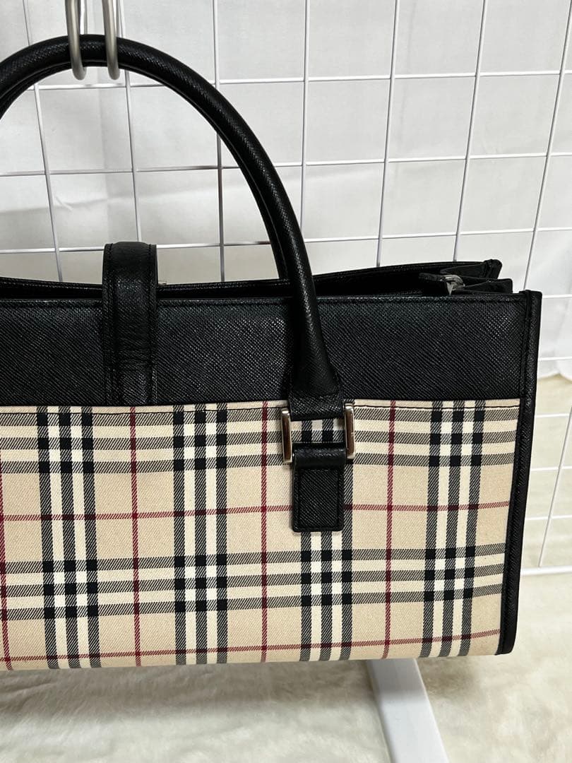 美品　バーバリー　BURBERRY　ハンドバッグ　スクエア　ノバチェック　ベルト