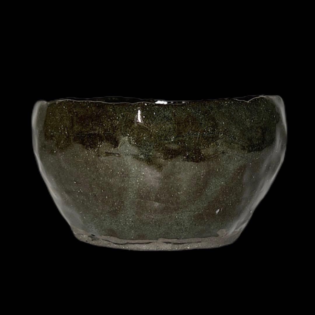 深緑釉茶碗 合わせ箱付 口径10.4cm 木箱修復済 茶道具