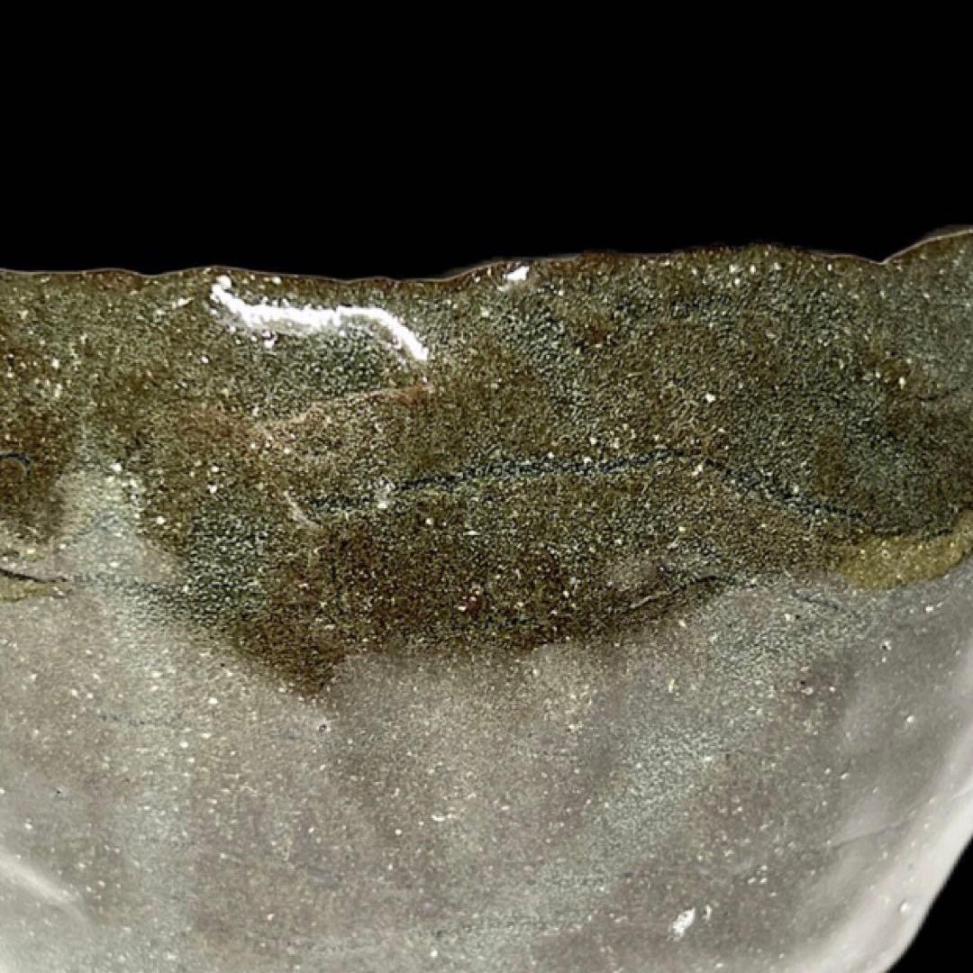 深緑釉茶碗 合わせ箱付 口径10.4cm 木箱修復済 茶道具