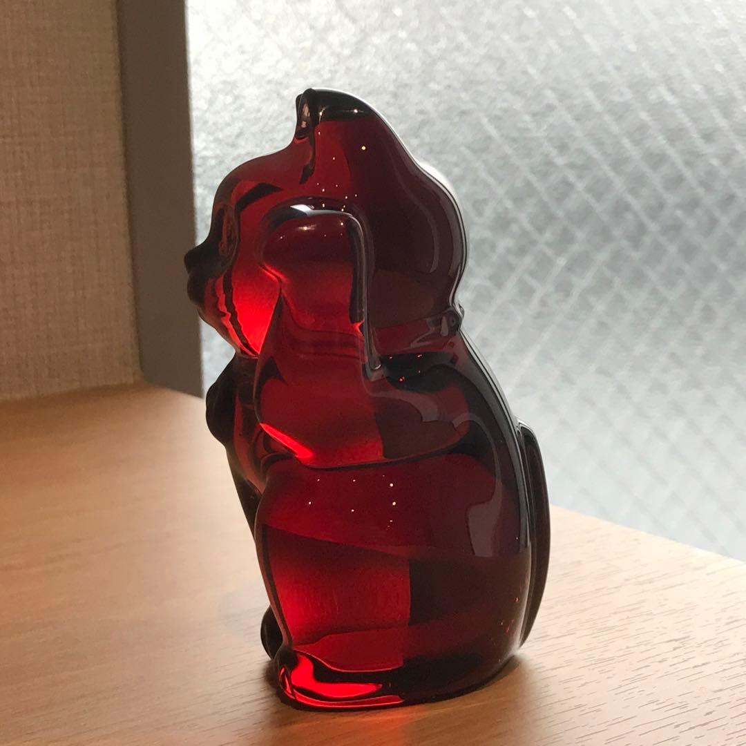 プシュケ 可愛らしい♡アンティークバカラ招き猫フィギュリン♪真紅♪縁起物☆