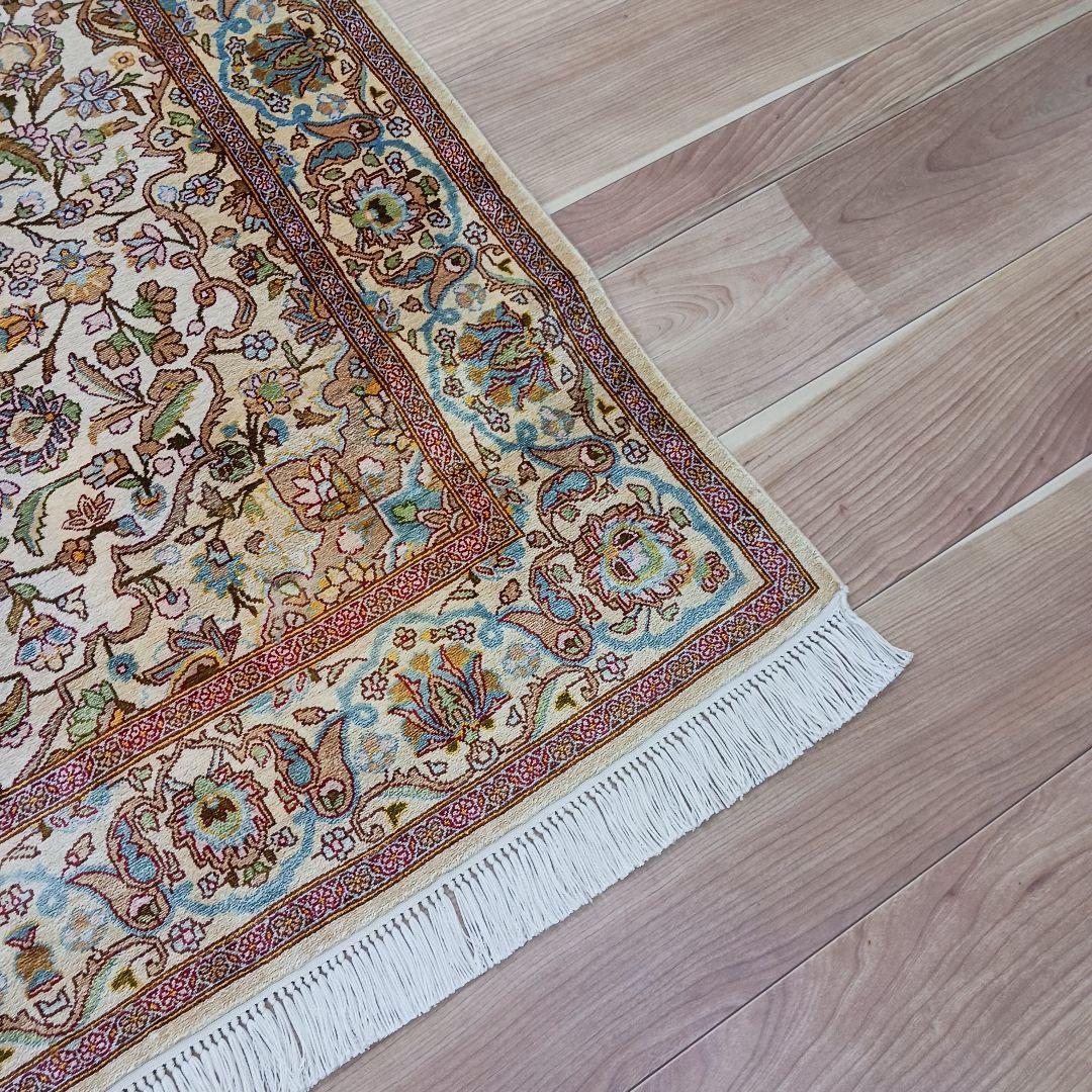 Y3183 高級ペルシャ絨毯 イラン シルク100% 手織り64万ノット