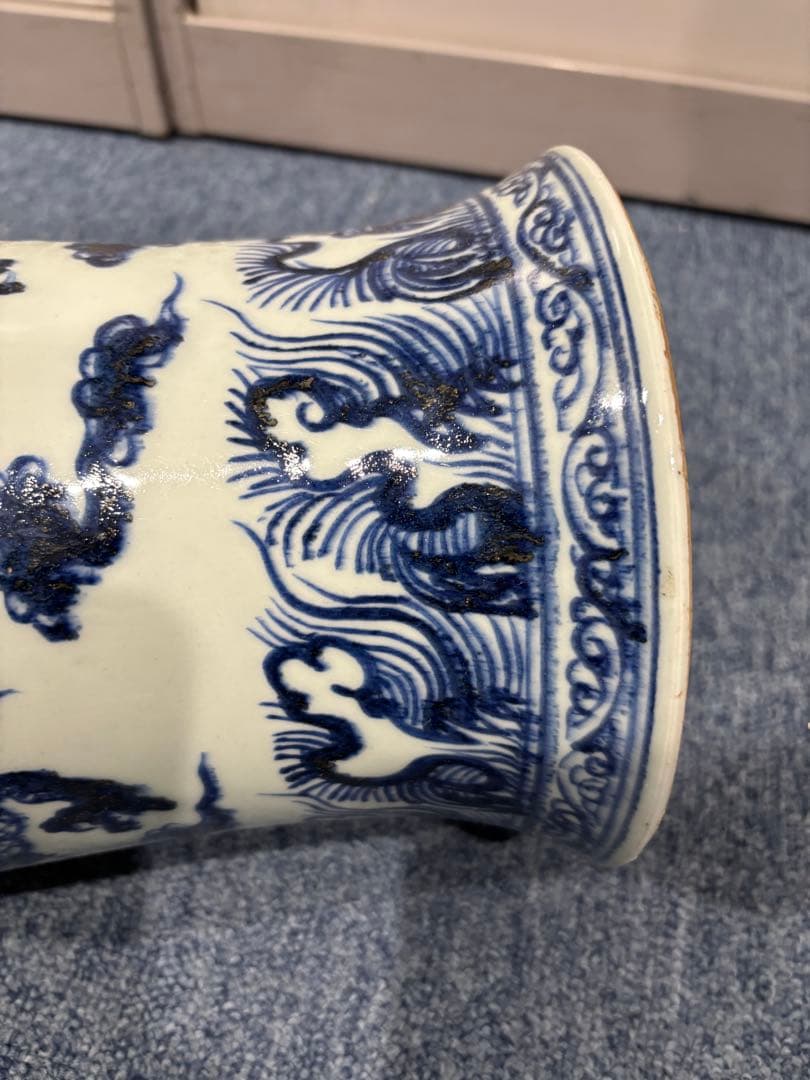 中国花瓶骨董品青白磁 ドラゴン模様 花瓶