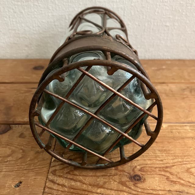 アンティーク ガラス フラワーベース アイアンフレーム 吹きガラス 気泡 花瓶