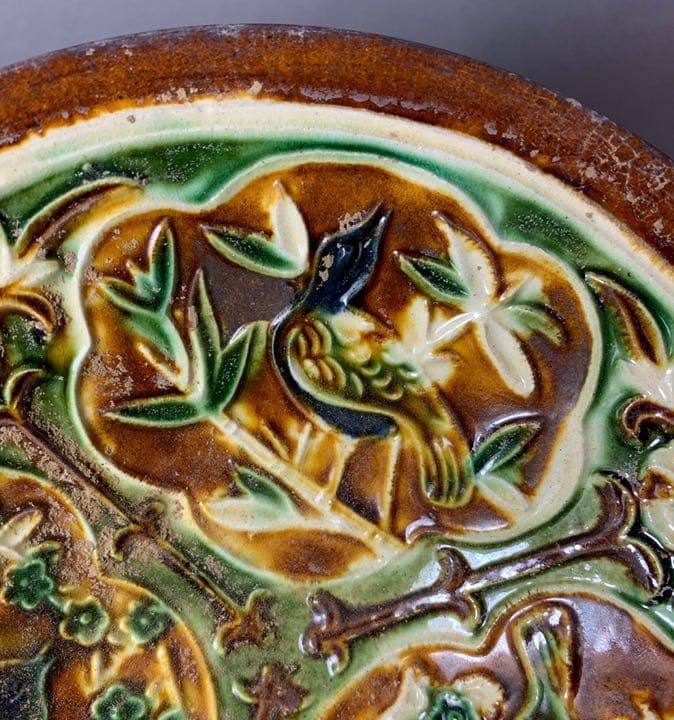 中国 三彩鳥図平碗　f2220714