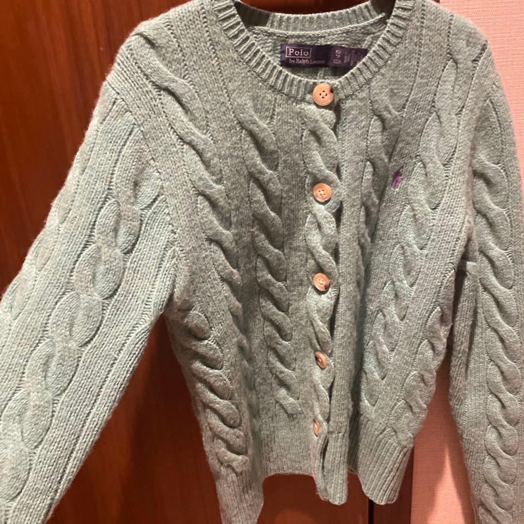 ラルフローレン　美品ケーブルニット　ウール80 カシミヤ20 グリーン系の色