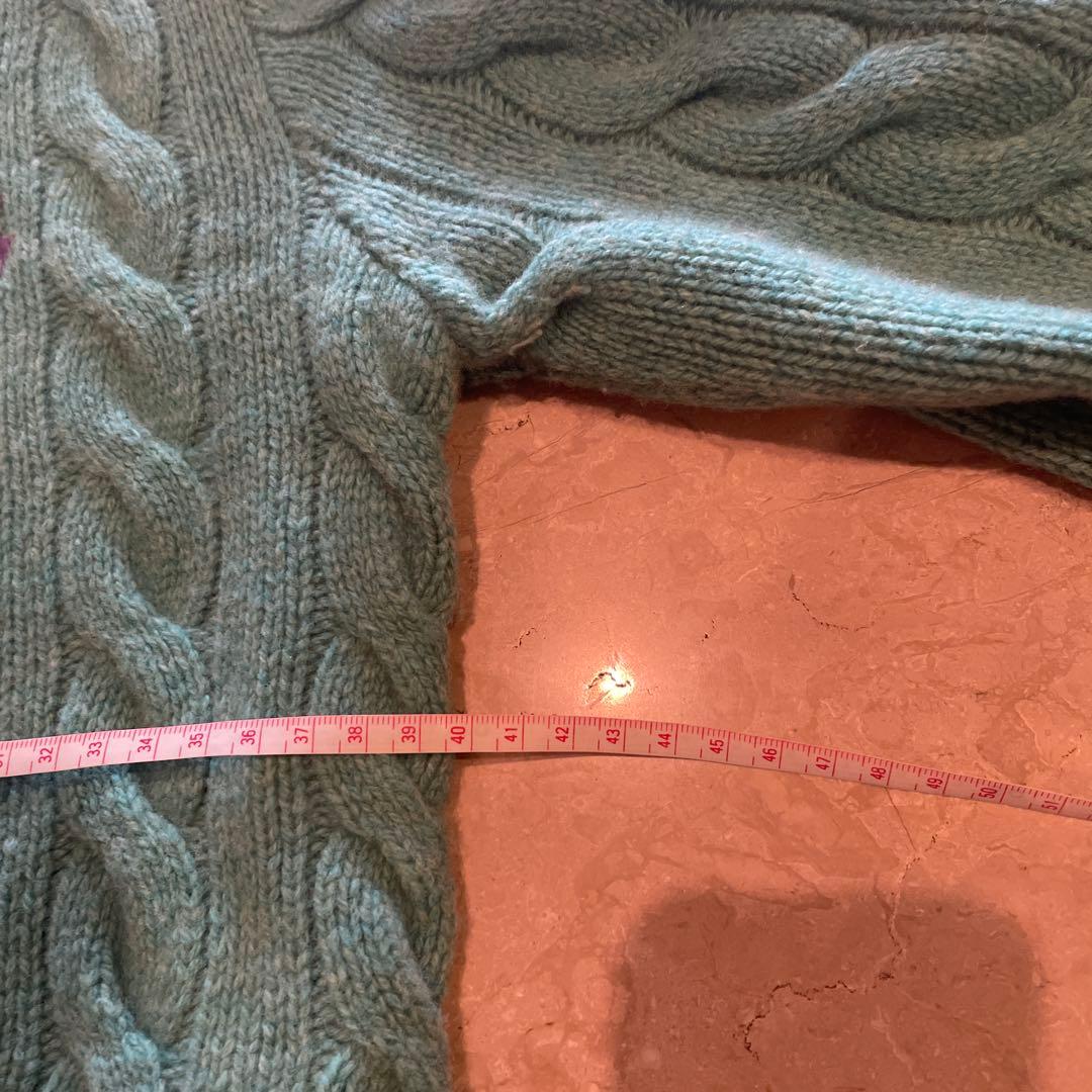 ラルフローレン　美品ケーブルニット　ウール80 カシミヤ20 グリーン系の色