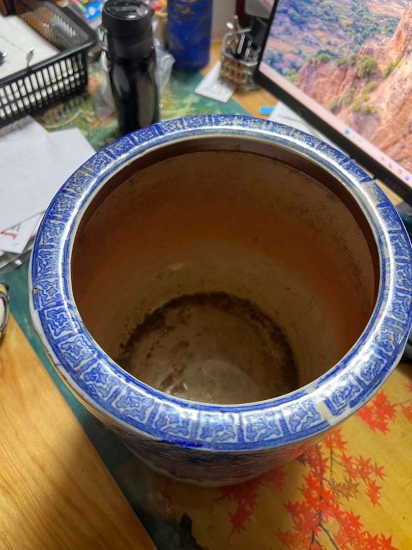 火鉢 染付 伊万里 手あぶり 手描き 鉢カバー 古道具 古民具 レトロ　骨董品