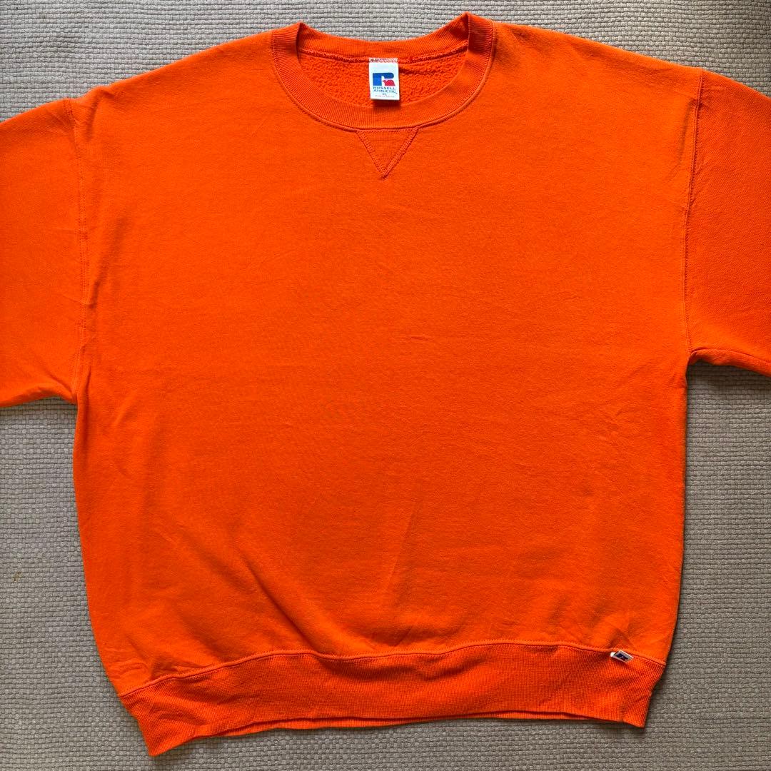 【美品/XL】ラッセルアスレティック 前V無地スウェット オレンジ メキシコ製