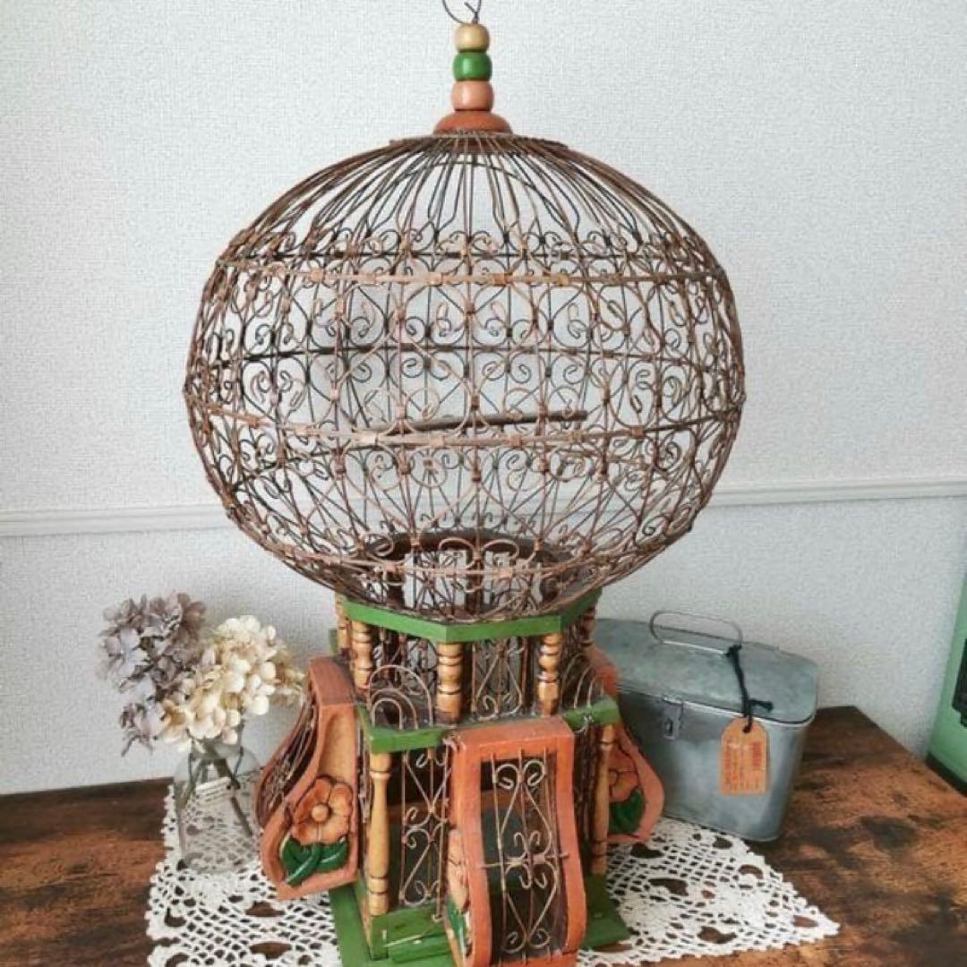 フランス　アンティーク　鳥籠　バードゲージ　ブロカント　シャビー　19世紀　V1