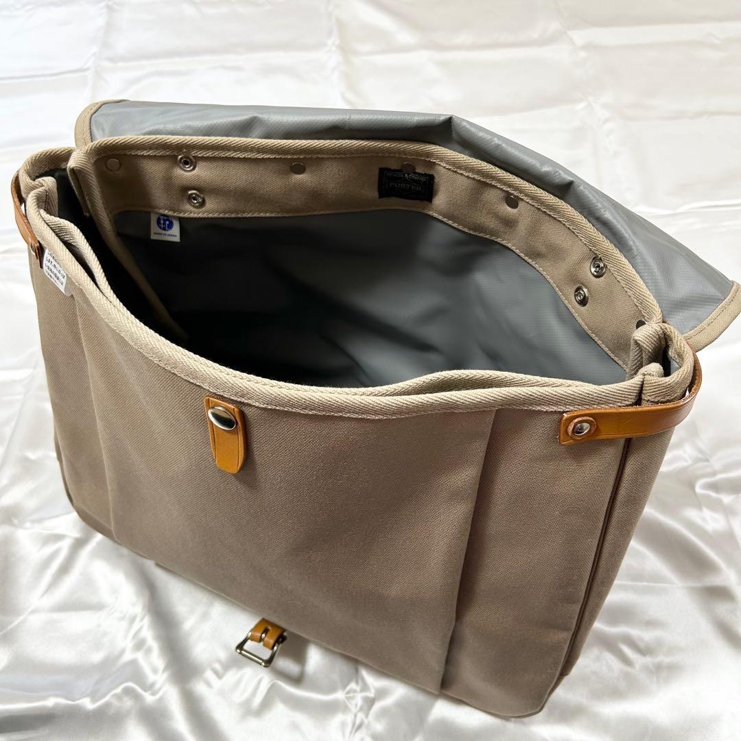 未使用　PORTER ポーター メッセンジャーバッグ キャンバス 無地 ベージュ