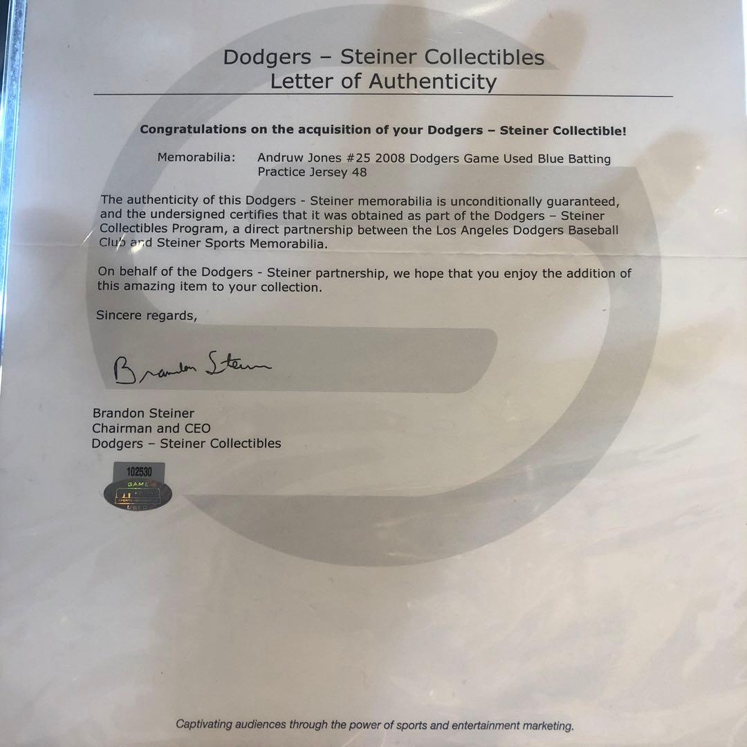 MLB ドジャース　アンドリュー・ジョーンズ 実使用 ジャージ