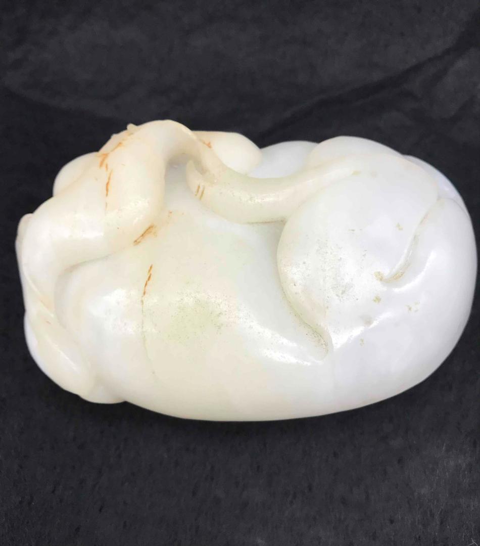 中国古美術　清時代　和田玉　純暖和田白玉彫り　縁起と財宝　豚　瑞猪(F-22)