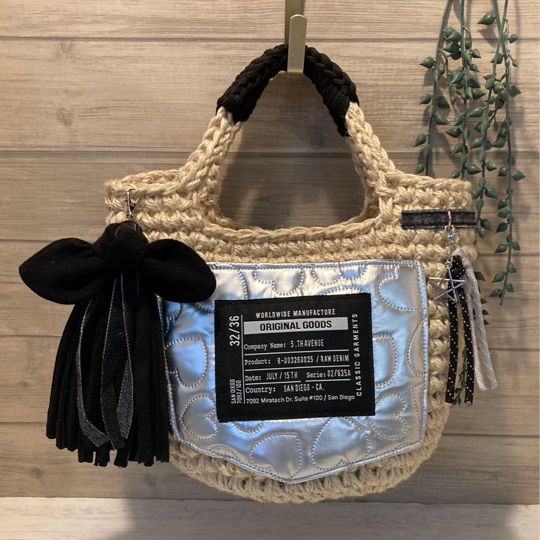 桔梗様 ハンドメイドバッグ デニムリメイクバッグ リメイクデニム カゴバッグ