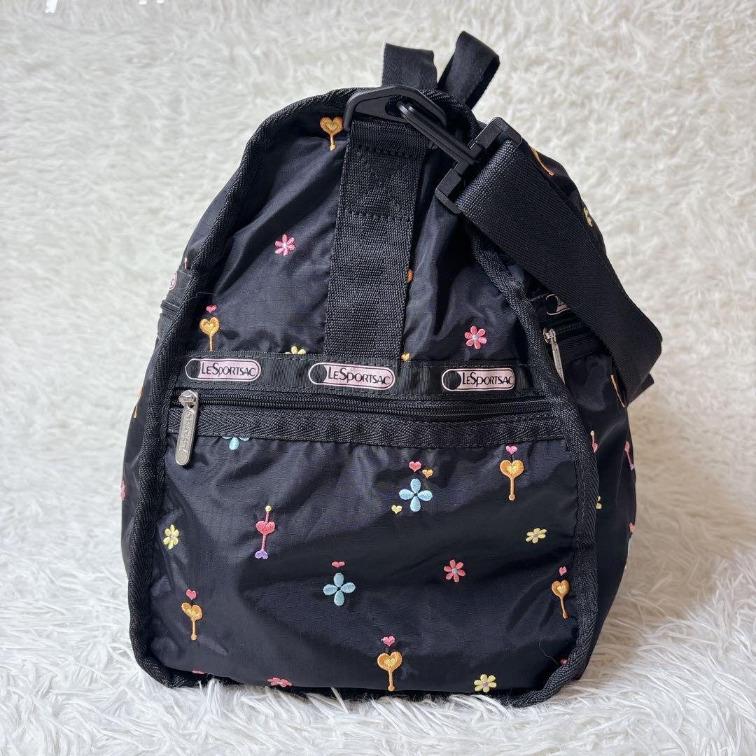 美品✨LeSportsac ボストンバッグ 花柄 刺繍 レスポ ポーチ ブラック