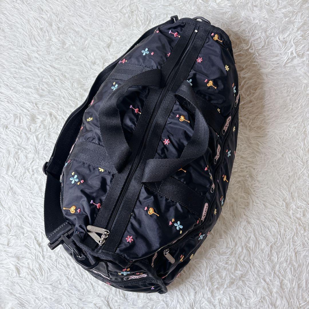 美品✨LeSportsac ボストンバッグ 花柄 刺繍 レスポ ポーチ ブラック
