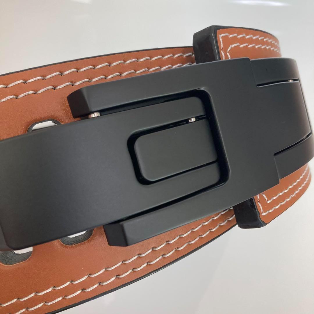 訳アリ パワーベルト レバーアクション 本革 ワンタッチ可変式 茶×黒バックル
