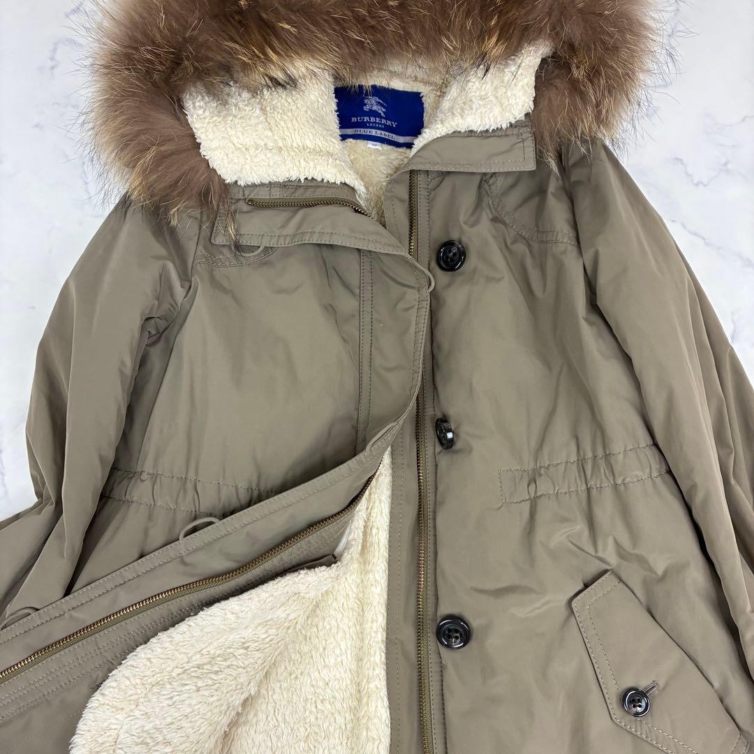 バーバリーブルーレーベル　 モッズコート　ノバチェック裏地　ボアライナー　ファー