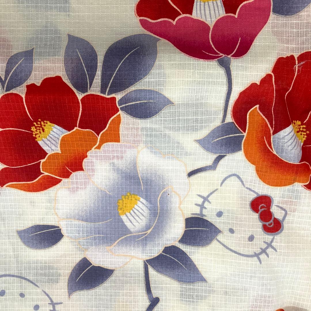 お値下げ／未使用★ハロー キティ／サンリオ★ツバキ柄浴衣＋帯＋草履 3点セット