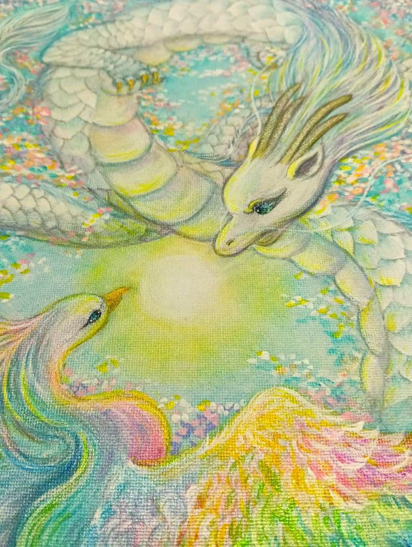 No.481 鳳凰と龍　大きめサイズ　Ｆ4 絵画　　開運絵画