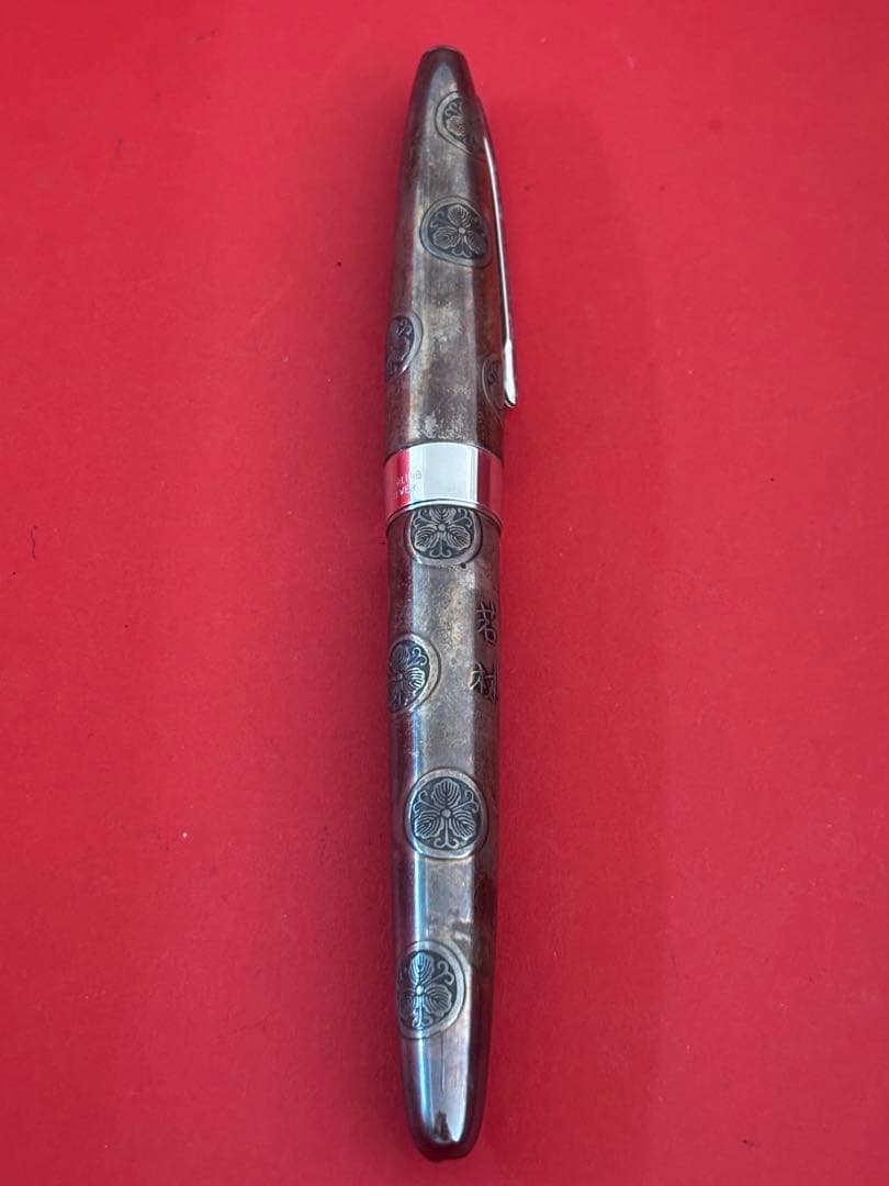 希少 美品 PILOTパイロット 万年筆 スターリングシルバー素材 家紋 18K