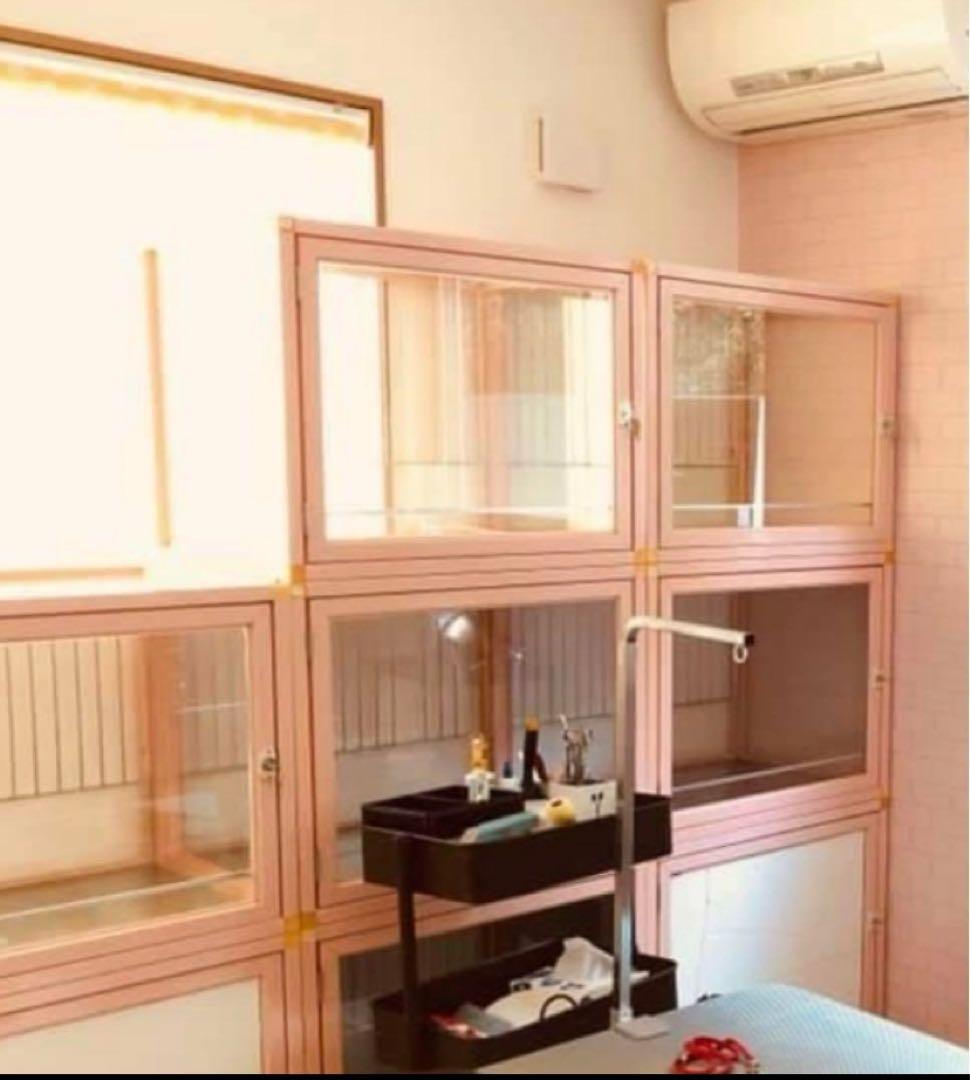 犬用ケージ 透明扉付き ピンク　業務用