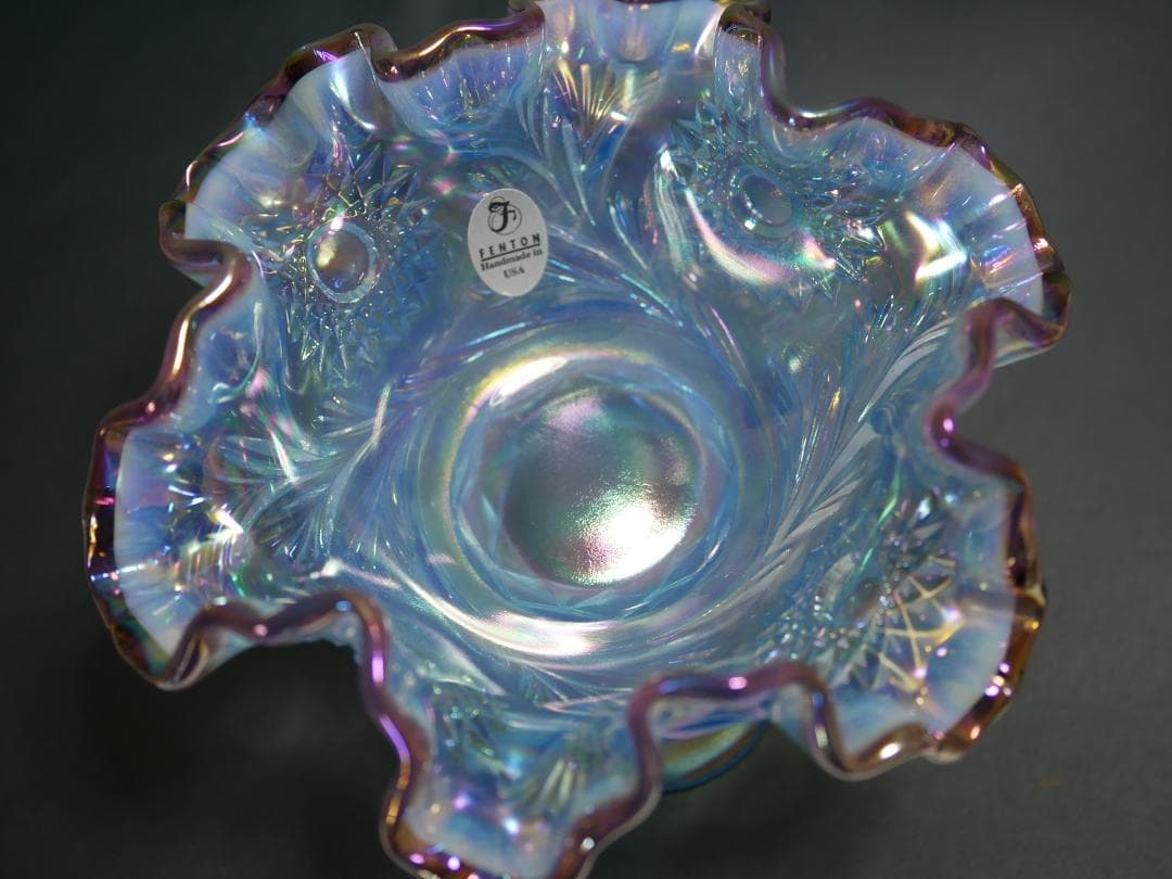 <HKさま専用＞フェントン ブルーイリデセントグラス・プラムクレスト コンポート