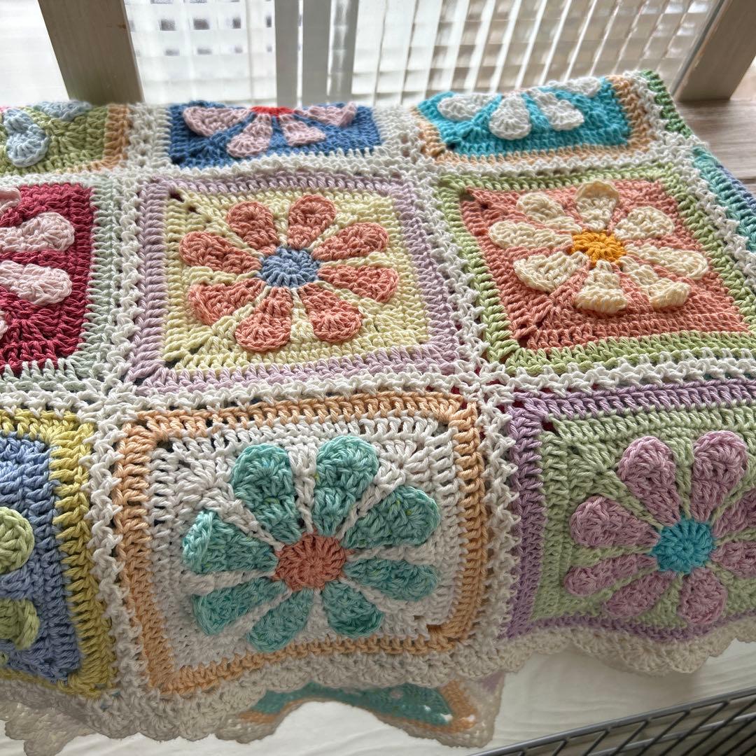お花のモチーフ編み マルチカバー ブランケット コットン デイジー カラフル