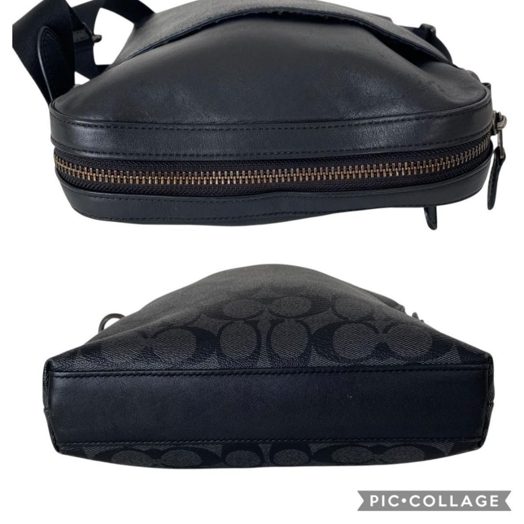 美品 コーチ ショルダーバッグ シグネチャー ブラック グレー　PVC