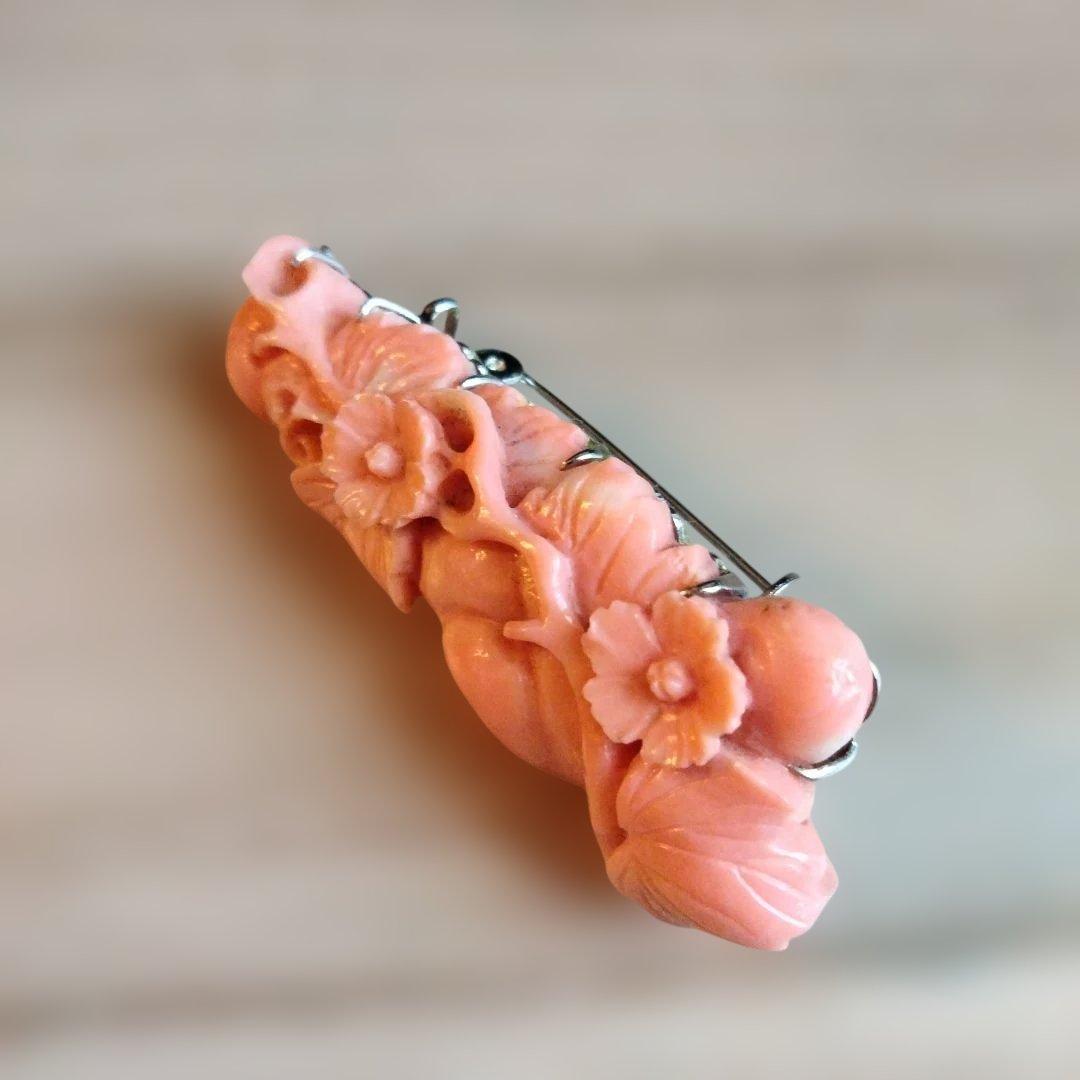 珊瑚 ブローチ 帯留め 15.8g