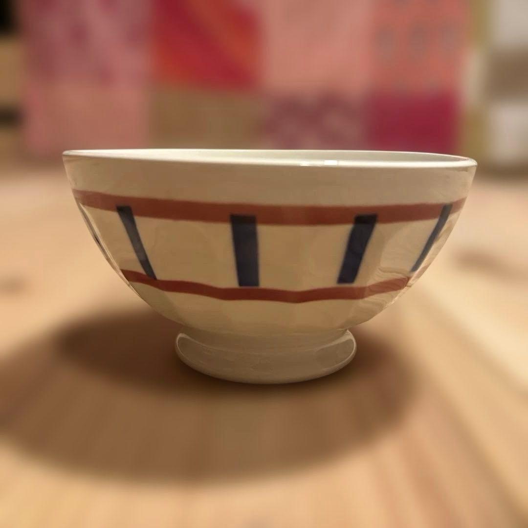 バスク柄 カフェオレボール「レッドｘブルー」フランスアンティーク食器　ブロカント