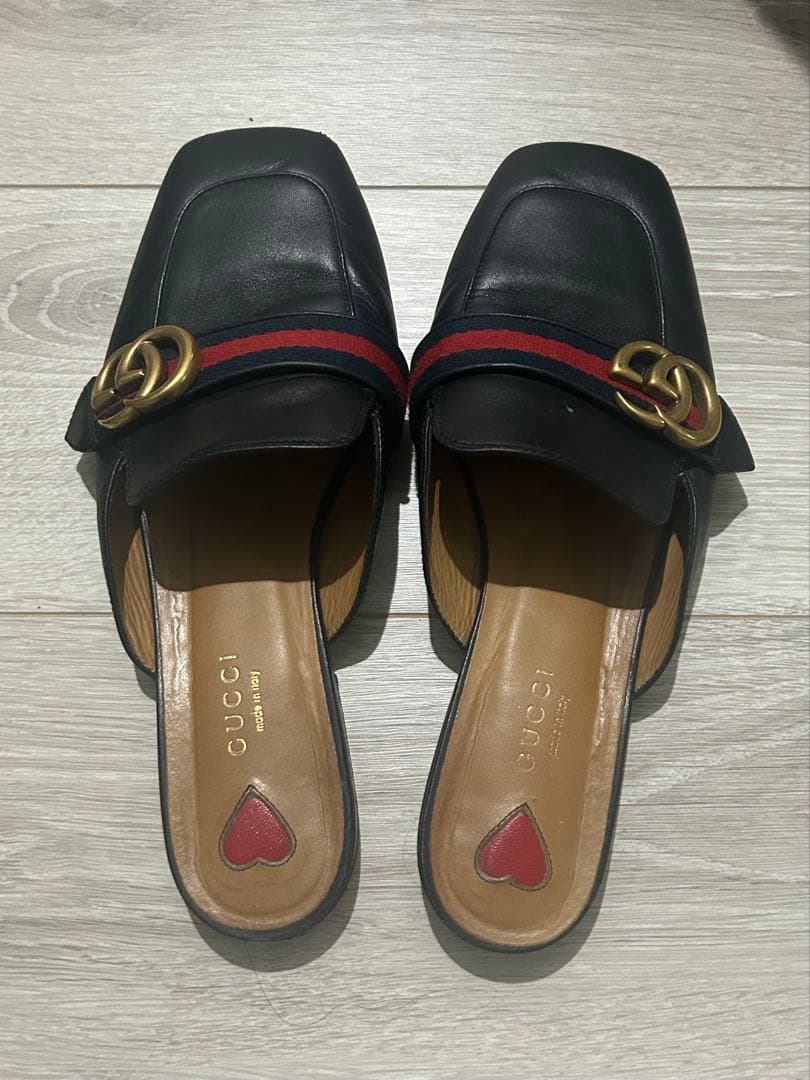 グッチ プリンスタウン スリッパ ミュール 38 シェリーライン ダブルG 黒
