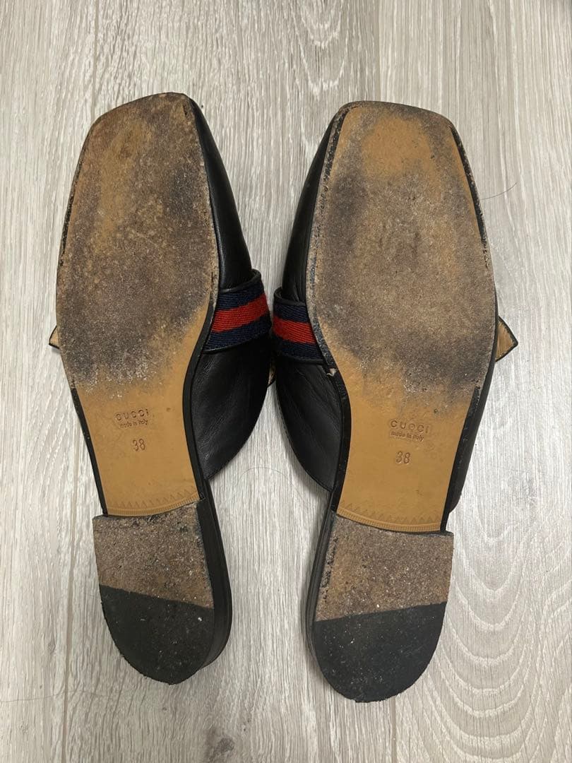 グッチ プリンスタウン スリッパ ミュール 38 シェリーライン ダブルG 黒