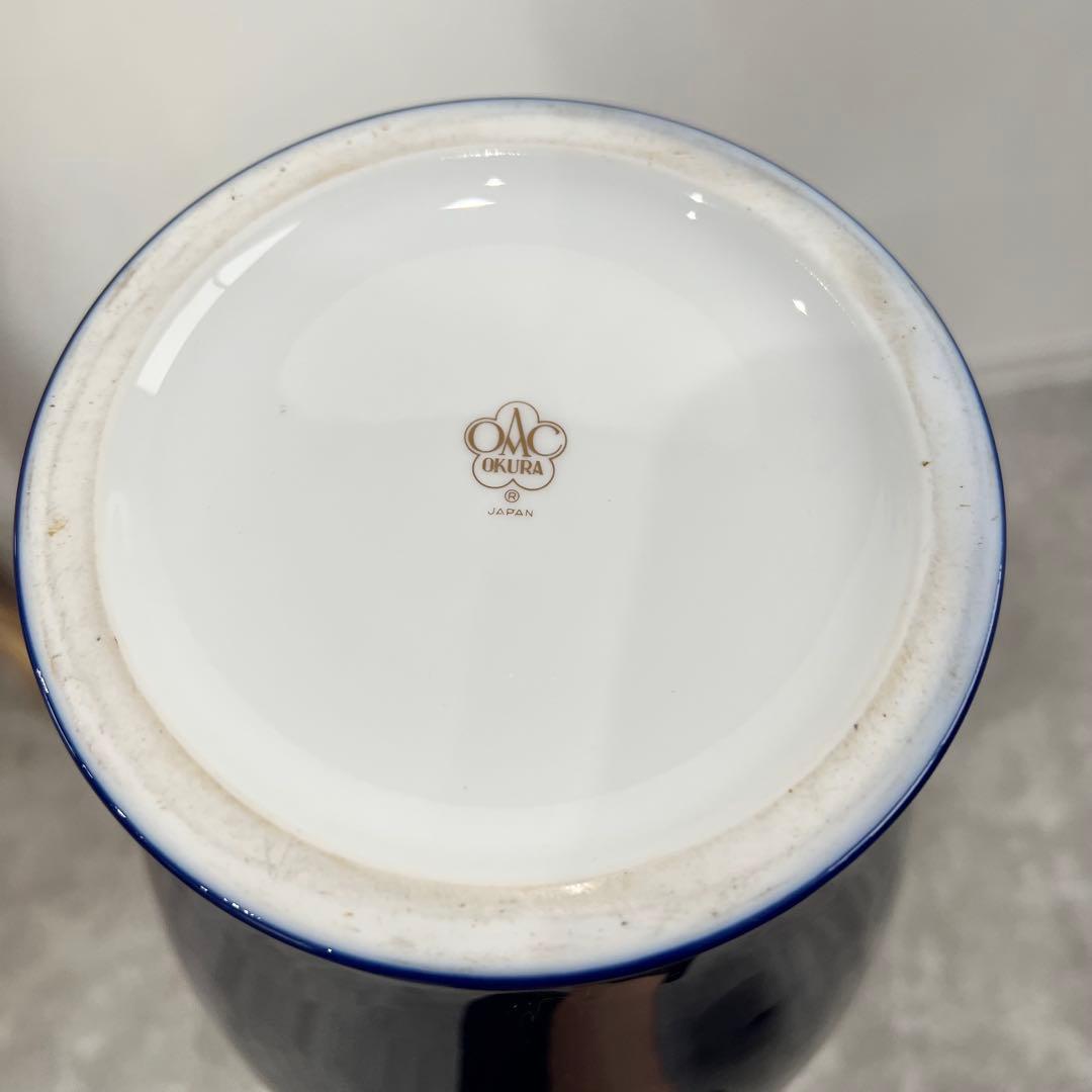 大倉陶園　瑠璃　金蝕　葡萄　花瓶　36cm