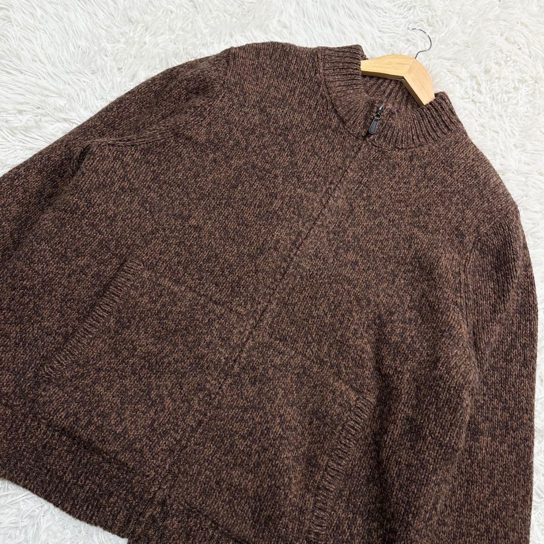 エルエルビーン ドライバーズニット ジャケット チェック総柄 XXL リブ 茶