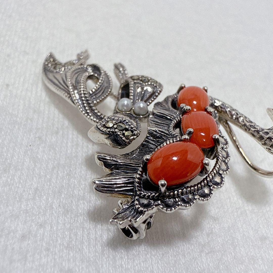 碌山 ロクザン SILVER925 珊瑚 コーラル フラミンゴ ブローチ