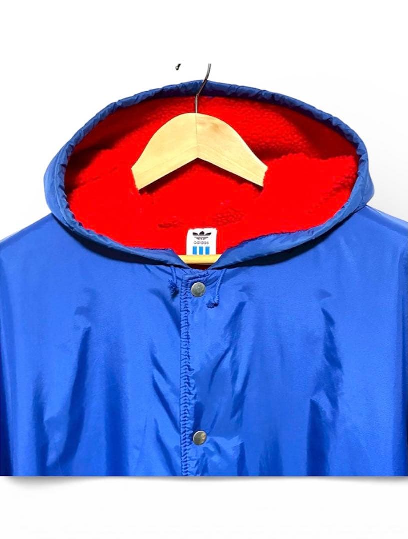 90s adidas ベンチコート ビッグトレフォイル 裏ボア 青 L相当