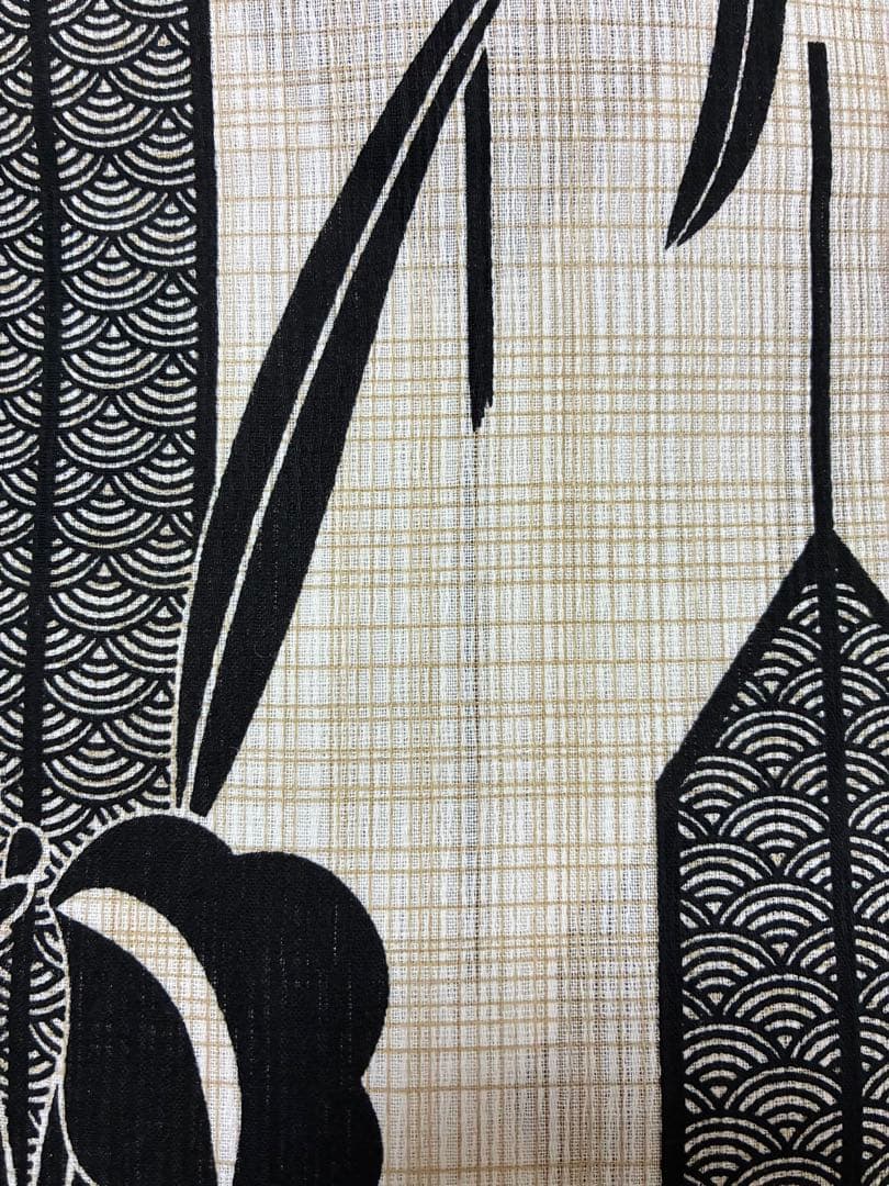 値下げ！紫はちす帯と下駄つき最高級【綿麻浴衣】黒アヤメ菖蒲浴衣